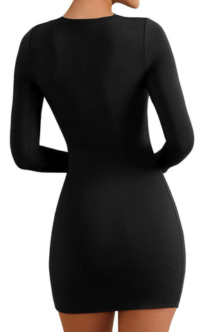 FITTED LONG SLEEVE MINI DRESS Large / Black FITTED LONG SLEEVE MINI DRESS Large / Black