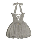 DACIA PLAID HALTER LACE UP BUBBLE HEM MINI DRESS