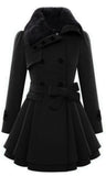 FAUX FUR DOUBLE BREASTED WOOL COAT