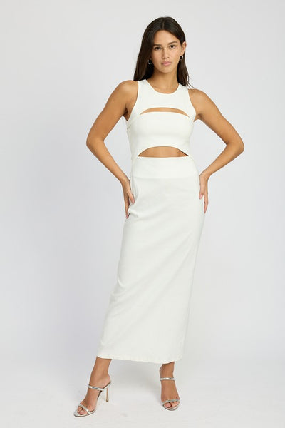 Sleeveless Cut Out Midi Dress Cream / L
