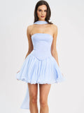 Valentina Baby Blue Boned Curve Edge Mini Dress