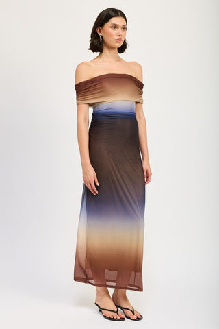 ombre off shoulder dress Buxom Couture Plus Size Floral Off Shoulder Pleated Maxi Dress