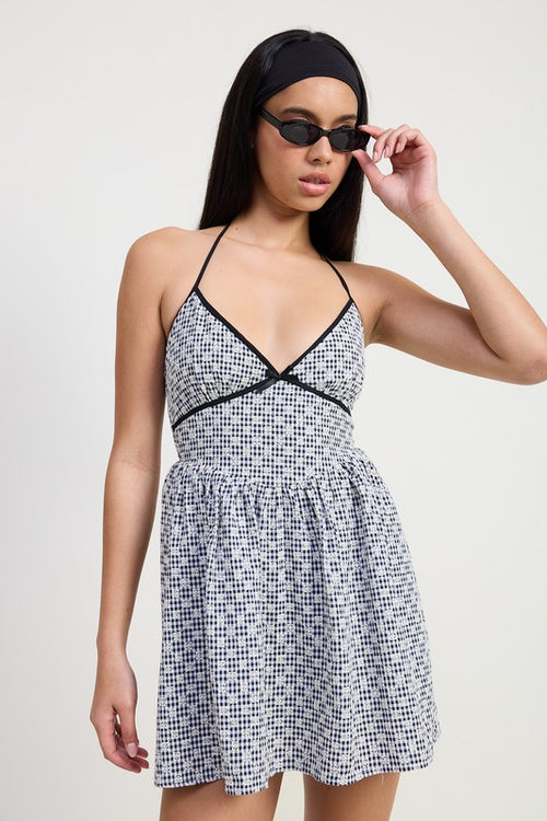 GINGHAM HALTER NECK MINI DRESS – SHOP DDMINE