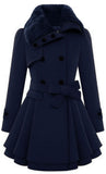 FAUX FUR DOUBLE BREASTED WOOL COAT