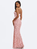 Uliya Rosy Pink Strapless Mermaid Peplum Maxi Dress