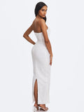 Myra White Beaded Mesh Strapless Wedding Dress