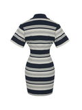 Whitley Navy & Ivory Piqué Cotton Striped Collared Mini Dress