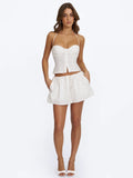Wavie White Cotton Poplin Adjustable Tie Skort