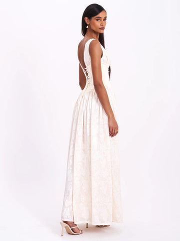 SABRINA BUTTER YELLOW HIGH SLIT JACQUARD MAXI DRESS XXS SABRINA BUTTER YELLOW HIGH SLIT JACQUARD MAXI DRESS XXS
