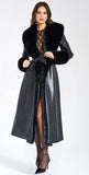 MANTEAU EN CUIR VÉGAN NOIR AVEC BORDURE EN FAUSSE FOURRURE ZAIDA 