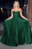 STRAPLESS A LINE SATIN KEYHOLE DRESS