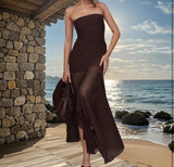 STRAPLESS MESH MAXI DRESS