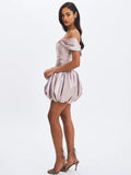 Milena Champagne Asymmetrical Bubble Mini Dress