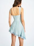 Yaffa Baby Blue Asymmetrical Mini Dress