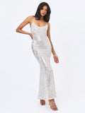 Cameron White Sequin Scoop Neck Mermaid Maxi Dress