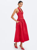 Ursel Crimson Gathered A-Line Midi Skirt