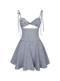 Vinaya Navy & White Striped Linen Flared Mini Dress
