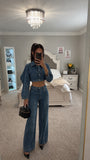 Cropped Denim Jacket and Wide-Leg Jeans Set