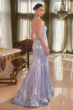 IRIDESCENT LIQUID SEQUIN FITTED GOWN