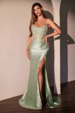 STRAPLESS FITTED GOWN WITH LACE DETAILING