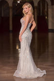 FITTED EMBELLISHED DEEP V GOWN