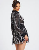 RACHELLE BLACK EMBROIDERED MINI SHIRT DRESS