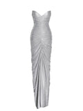 Sable Ruched Silver Glitter Mermaid Gown