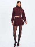 Faryn Mahogany Vegan Suede A-line Mini Skirt