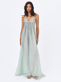 Wallie Mint Rhinestone Embellished Mesh Gown