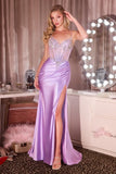 SHEER BODICE SATIN GOWN