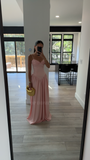 Baby Pink Ruched Breast Drop Waist Maxi Dress