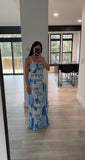 Cutout Back Printed Square Neck Maxi Dress