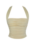 Wilsie Lemon Yellow Cotton Poplin Ruched Halter Top