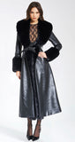 MANTEAU EN CUIR VÉGAN NOIR AVEC BORDURE EN FAUSSE FOURRURE ZAIDA 