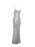 Cameron White Sequin Scoop Neck Mermaid Maxi Dress
