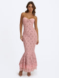Rosalyn Pink Lace Sweetheart Maxi Mermaid Dress