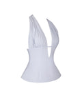 Quinzella Lavender Linen Plunging Halter Neck Top