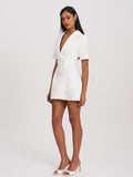 Madelina White Double Breast Satin Trim Blazer Dress