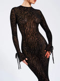 WAYLYNN BLACK VELVET DETAIL MESH BACKLESS MAXI DRESS