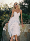 Oberon White Cotton Eyelet Lace-Up Back Maxi Dress