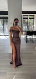 ESPRESSO OFF SHOULDER MAXI DRESS