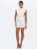 Vienna White Satin Mock Neck Mini Dress