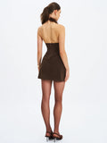Yael Espresso Vegan Suede Faux Fur Halter Mini Dress