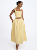 Wina Lemon Yellow Cotton Poplin Low-Waisted Maxi Skirt