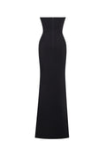 XOANA BLACK CRYSTAL EMBELLISHED HIGH SLIT GOWN