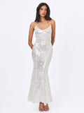 Cameron White Sequin Scoop Neck Mermaid Maxi Dress