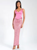 ABITO LUNGO CON CORSETTO E PAILLETTES ROSA JULIANA