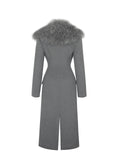 Faye Grey Wool Blend Single-Breasted Coat with Removable Faux Fur Collar