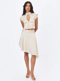 Galina Ivory Satin Asymmetrical Midi Skirt