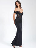 CALLISTA BLACK SATIN LACE CORSET MAXI DRESS